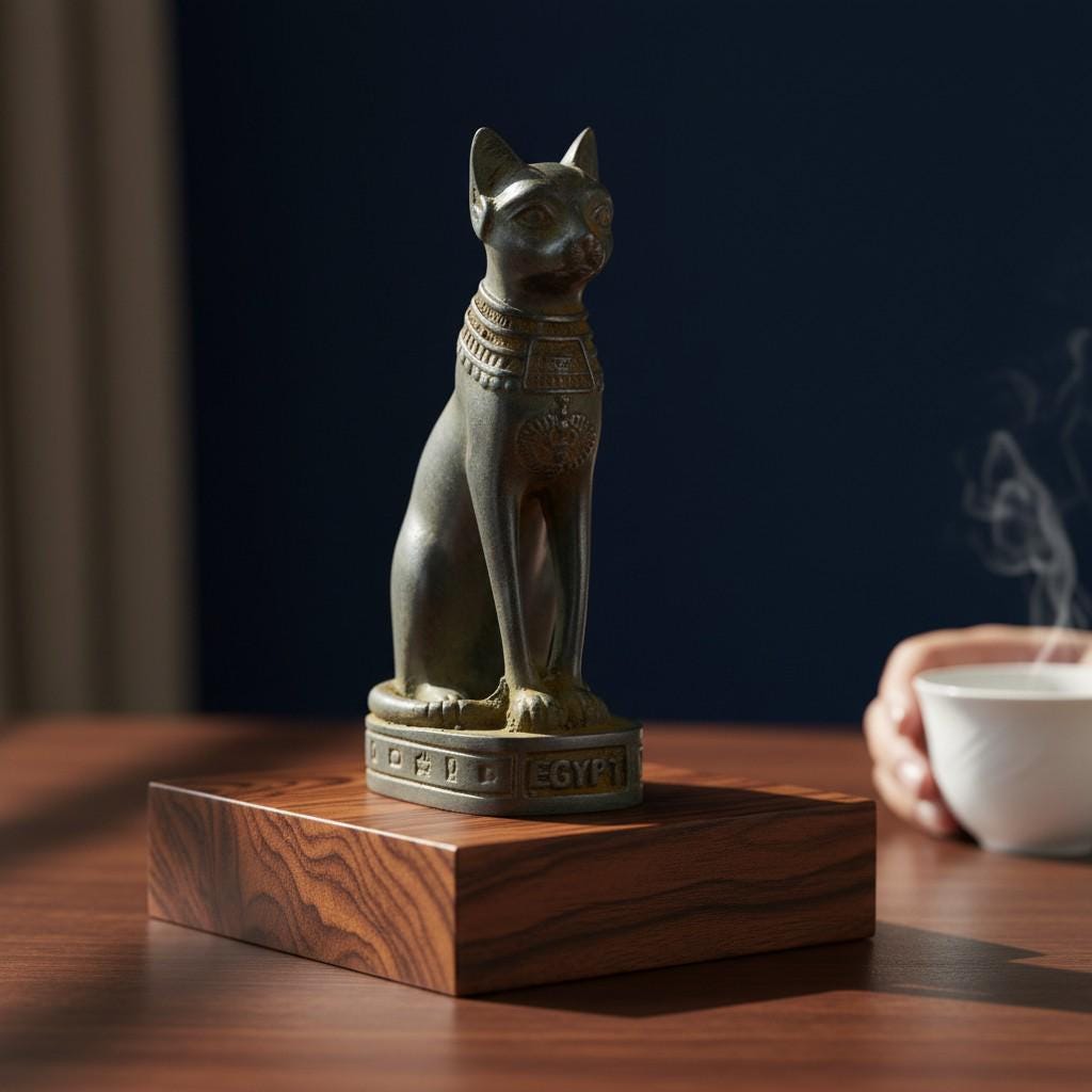 Handmade Egyptian Bastet Cat Goddess Statue, Ancient Goddess Sculpture, Museum Style Decor