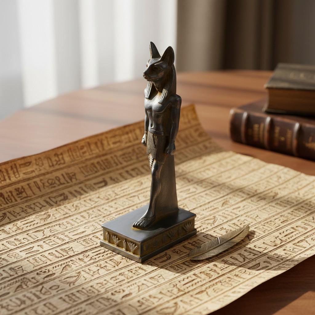Handmade Egyptian Bastet Cat Goddess Statue, Ancient Goddess Sculpture, Museum Style Decor