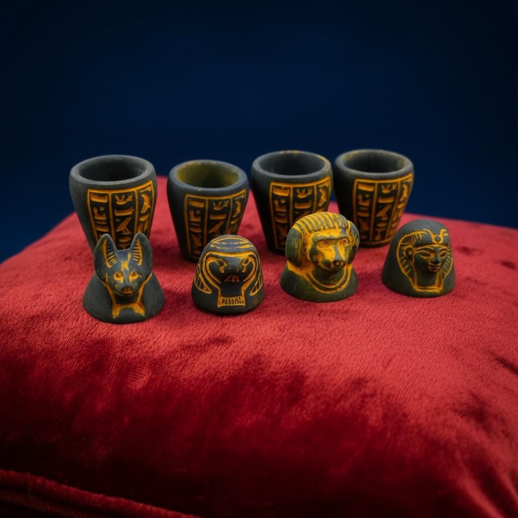 Handmade Egyptian Canopic Jars Statue, Sons of Horus Figurines, Burial Art Sculpture