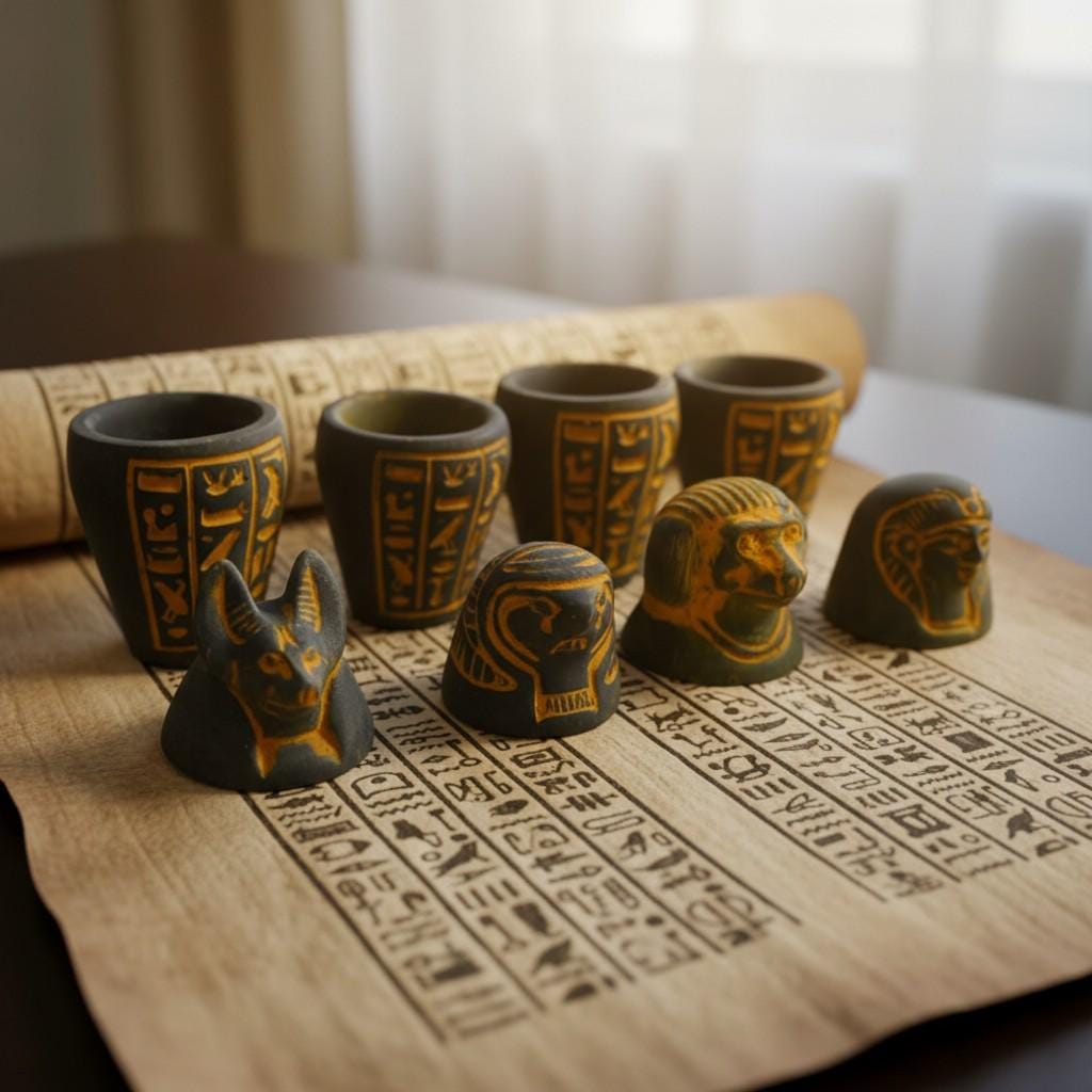 Handmade Egyptian Canopic Jars Statue, Sons of Horus Figurines, Burial Art Sculpture