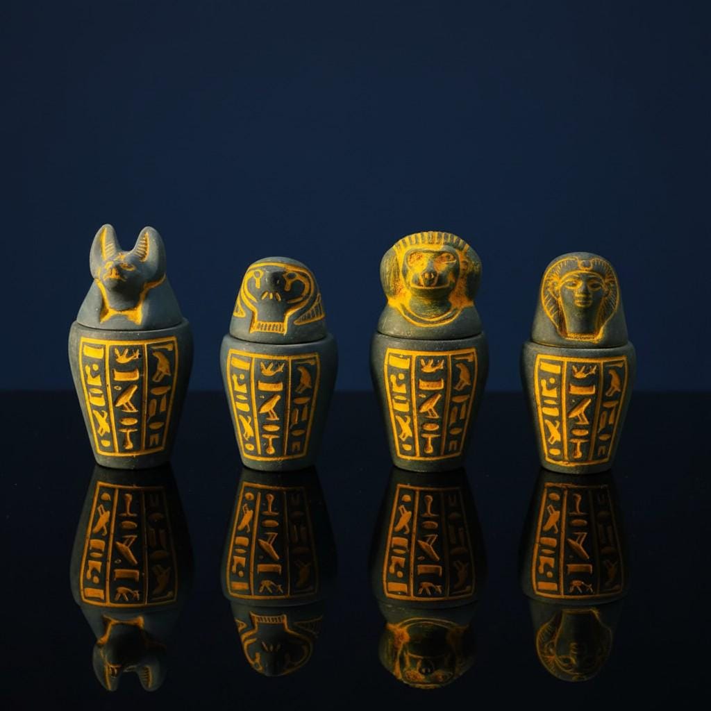 Handmade Egyptian Canopic Jars Statue, Sons of Horus Figurines, Burial Art Sculpture