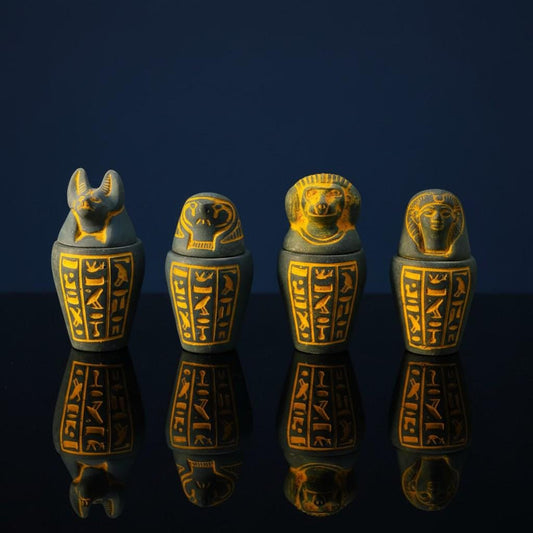 Handmade Egyptian Canopic Jars Statue, Sons of Horus Figurines, Burial Art Sculpture