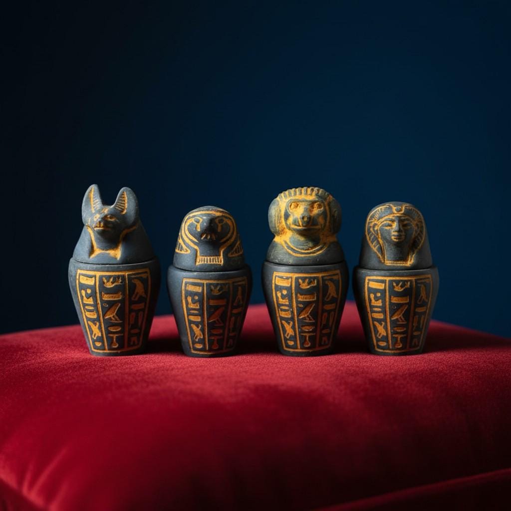 Handmade Egyptian Canopic Jars Statue, Sons of Horus Figurines, Burial Art Sculpture