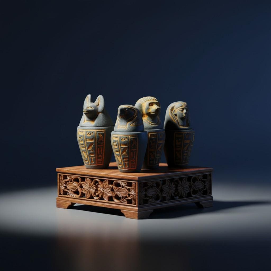 Handmade Egyptian Canopic Jars Statue, Sons of Horus Figurines, Burial Art Sculpture