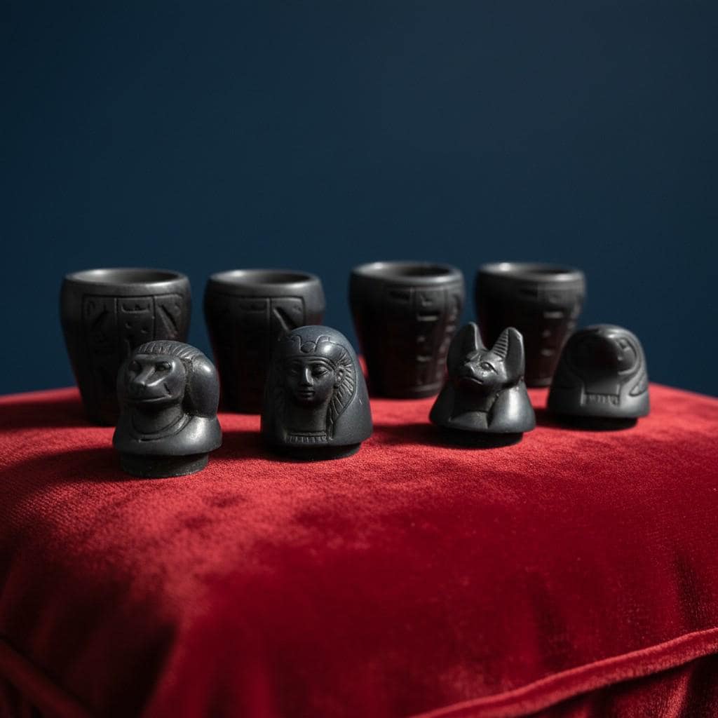 Handmade Canopic Jars Statue, Ancient Egyptian Sons of Horus Figurines, Burial Art Sculpture