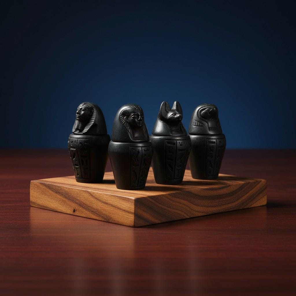 Handmade Canopic Jars Statue, Ancient Egyptian Sons of Horus Figurines, Burial Art Sculpture