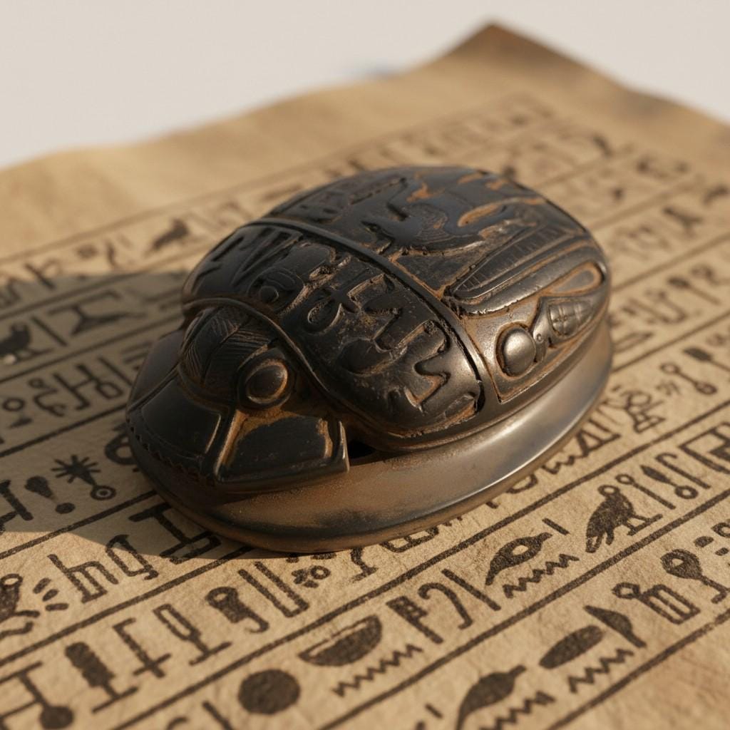 Handmade Scarab Statue, Egyptian Revival Mythology Art, Spiritual Talisman Sculpture