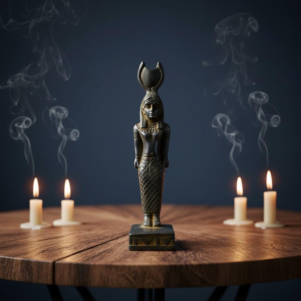 Handmade Goddess Hathor Statue, Ancient Egyptian Sculpture, Sacred Divine Art, Spiritual Decor