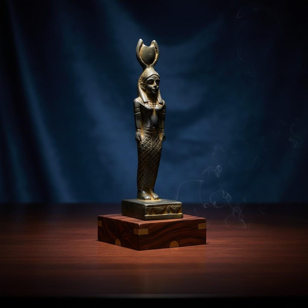 Handmade Goddess Hathor Statue, Ancient Egyptian Sculpture, Sacred Divine Art, Spiritual Decor