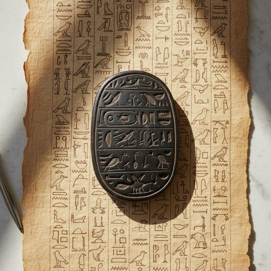 Handmade Scarab Statue, Egyptian Revival Mythology Art, Spiritual Talisman Sculpture