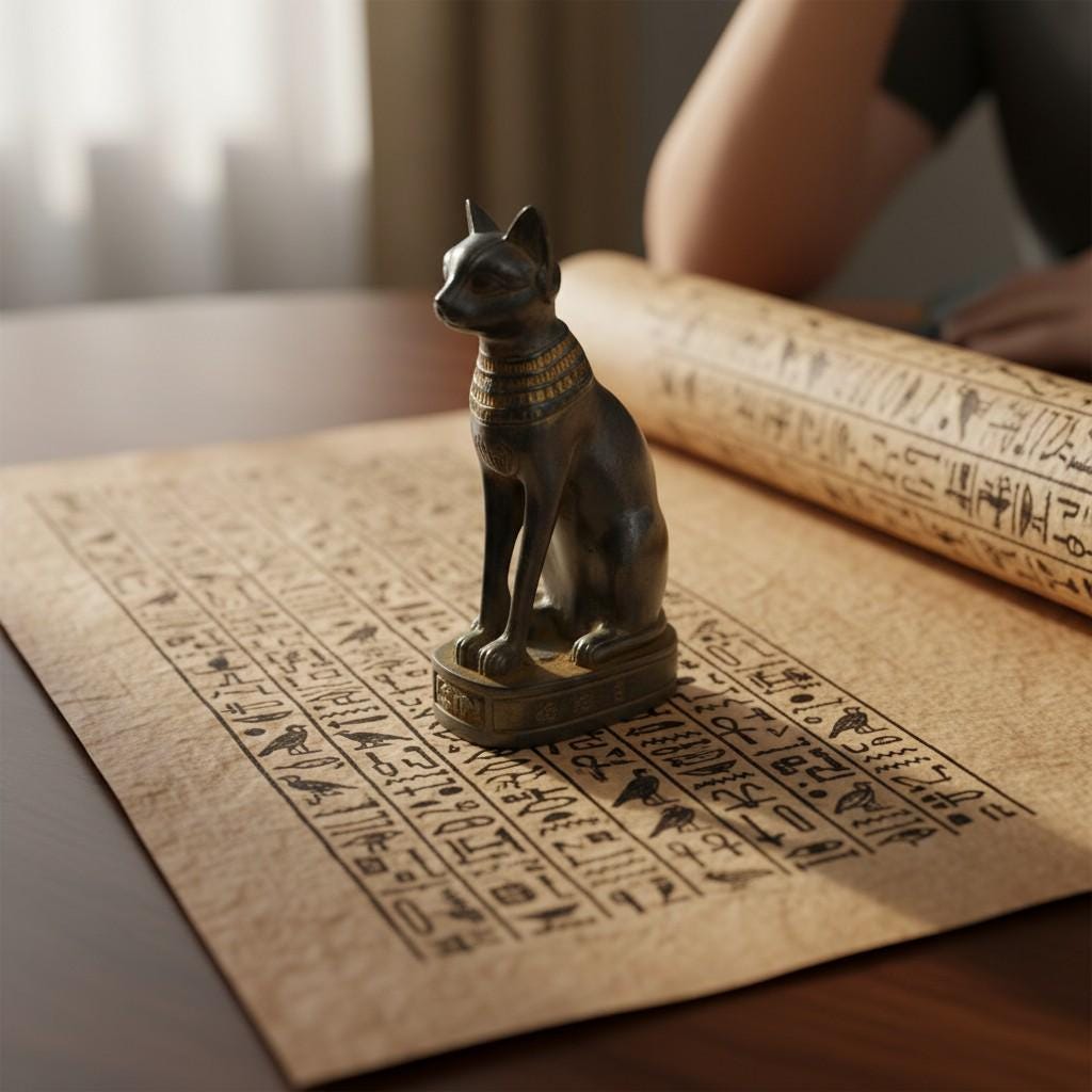 Handmade Egyptian Bastet Cat Goddess Statue, Ancient Goddess Sculpture, Museum Style Decor