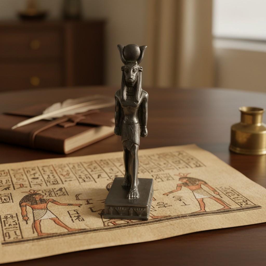 Handmade Goddess Hathor Cow Statue, Ancient Egyptian Sculpture, Sacred Divine Art, Spiritual Decor