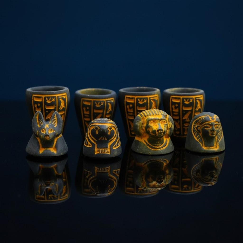 Handmade Egyptian Canopic Jars Statue, Sons of Horus Figurines, Burial Art Sculpture