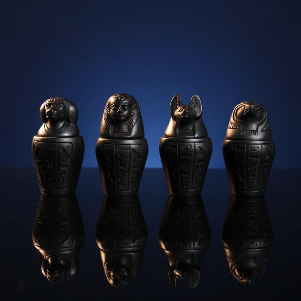 Handmade Canopic Jars Statue, Ancient Egyptian Sons of Horus Figurines, Burial Art Sculpture