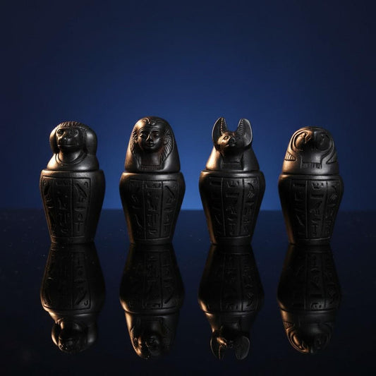 Handmade Canopic Jars Statue, Ancient Egyptian Sons of Horus Figurines, Burial Art Sculpture