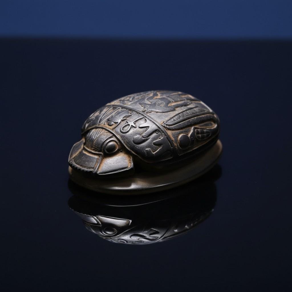 Handmade Scarab Statue, Egyptian Revival Mythology Art, Spiritual Talisman Sculpture