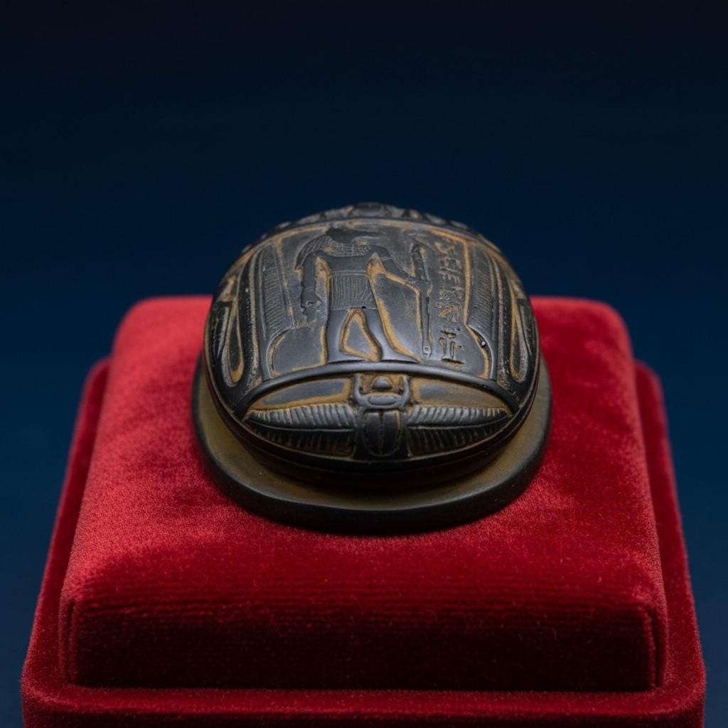 Handmade Scarab Statue, Egyptian Revival Mythology Art, Spiritual Talisman Sculpture
