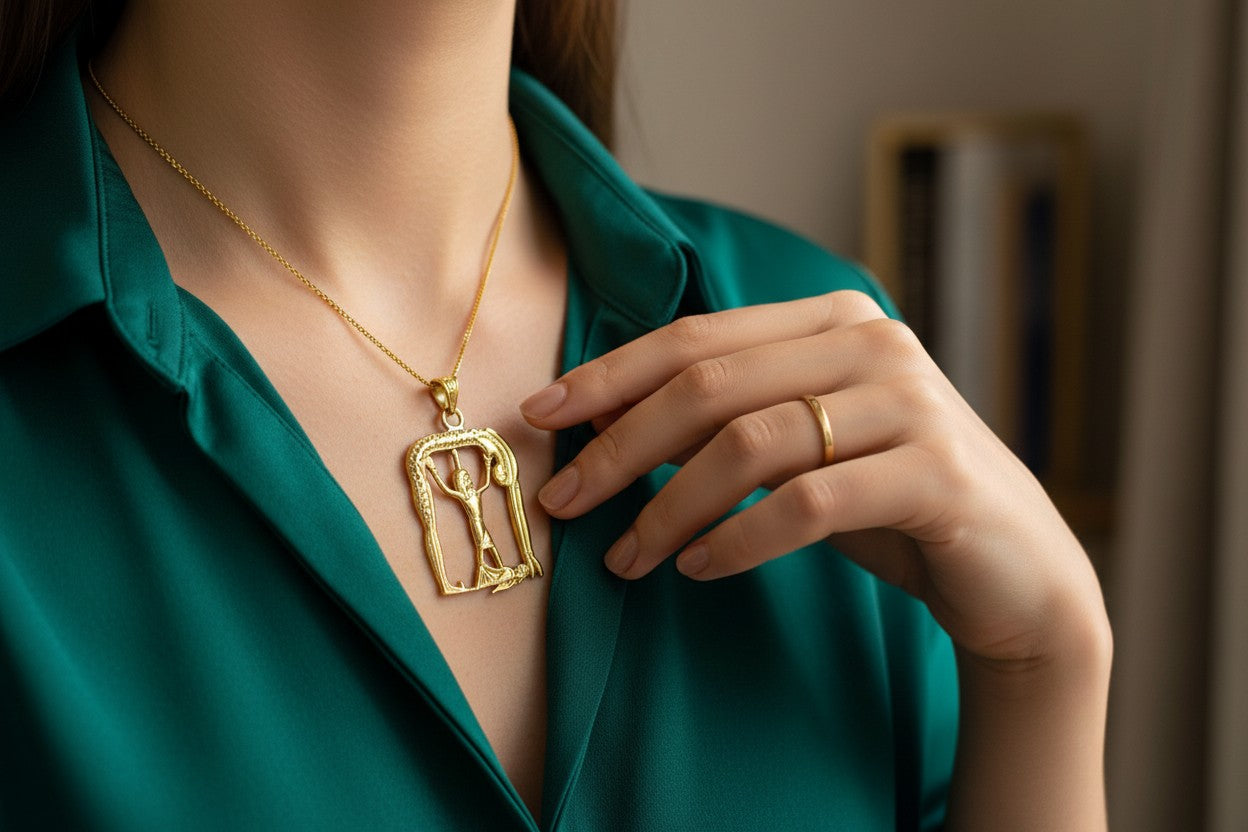 Gold Ged Shu Nut Necklace, Ancient Egyptian Sky Goddess Pendant, Mythology Jewelry, Divine Talisman Gift For Her Him