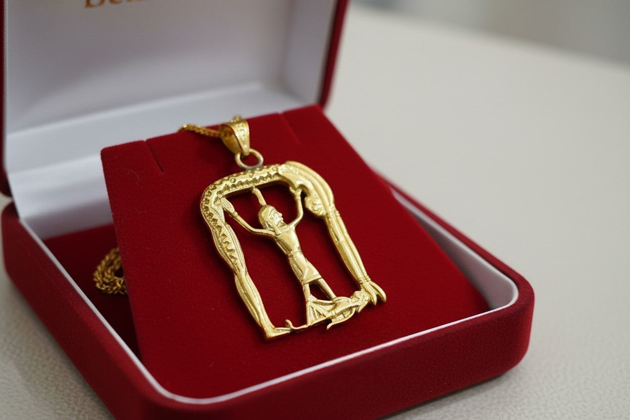 Gold Ged Shu Nut Necklace, Ancient Egyptian Sky Goddess Pendant, Mythology Jewelry, Divine Talisman Gift For Her Him