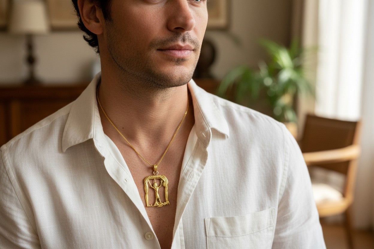 Gold Ged Shu Nut Necklace, Ancient Egyptian Sky Goddess Pendant, Mythology Jewelry, Divine Talisman Gift For Her Him