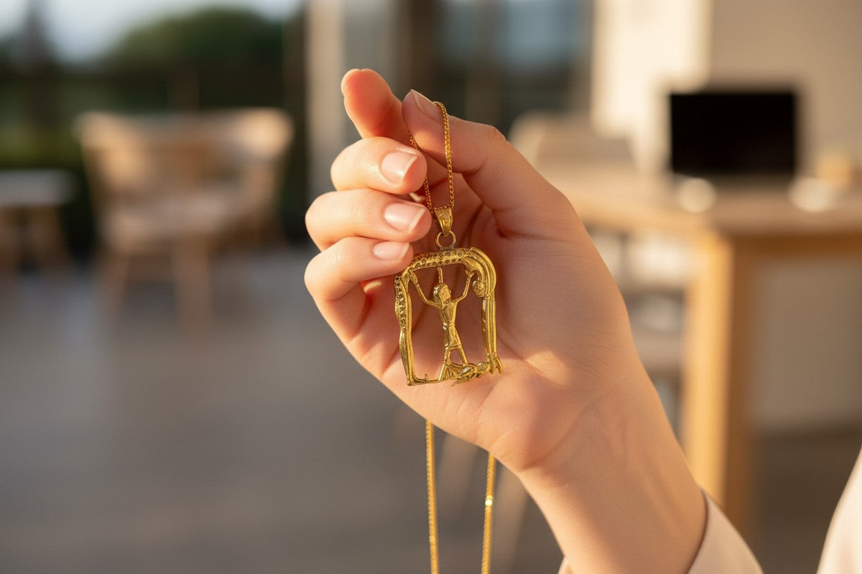 Gold Ged Shu Nut Necklace, Ancient Egyptian Sky Goddess Pendant, Mythology Jewelry, Divine Talisman Gift For Her Him
