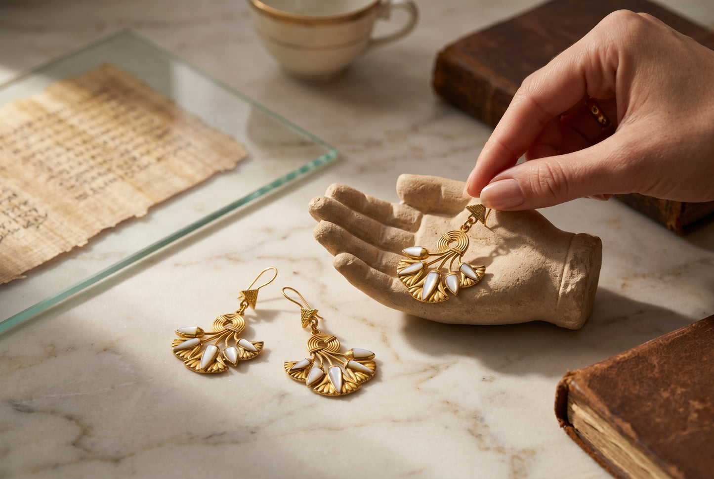Gold Mother of Pearl Lotus Flower Earrings, Egyptian Revival Earrings, Lotus Jewelry, Sacred Egyptian Symbol, Divine Talisman, Handmade Gift for Her