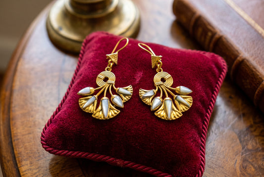 Gold Mother of Pearl Lotus Flower Earrings, Egyptian Revival Earrings, Lotus Jewelry, Sacred Egyptian Symbol, Divine Talisman, Handmade Gift for Her