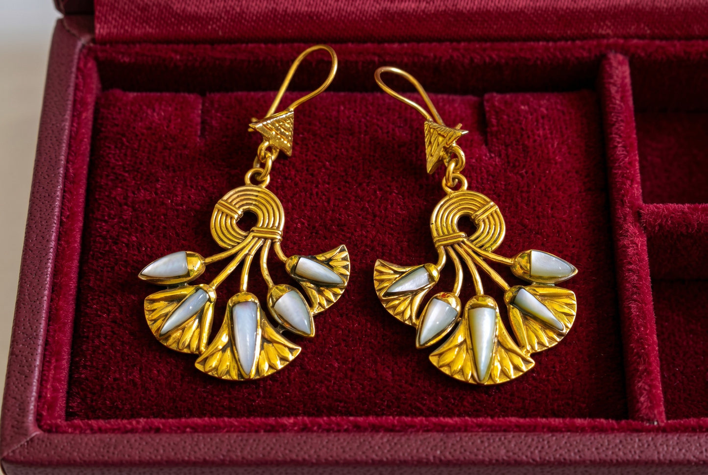 Gold Mother of Pearl Lotus Flower Earrings, Egyptian Revival Earrings, Lotus Jewelry, Sacred Egyptian Symbol, Divine Talisman, Handmade Gift for Her