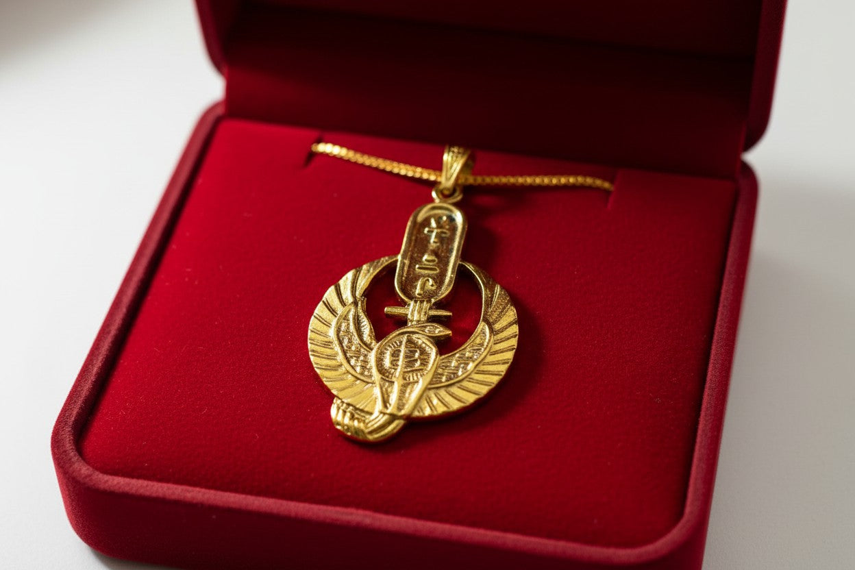 Large Gold Wadjet Snake Pendant Necklace, Egyptian Goddess Jewelry