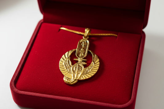 Large Gold Wadjet Snake Pendant Necklace, Egyptian Goddess Jewelry