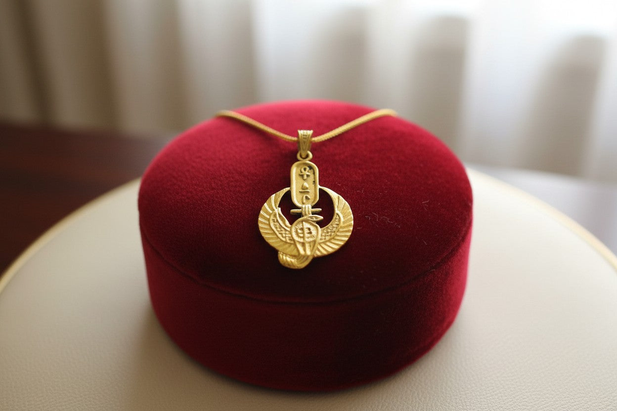 Large Gold Wadjet Snake Pendant Necklace, Egyptian Goddess Jewelry