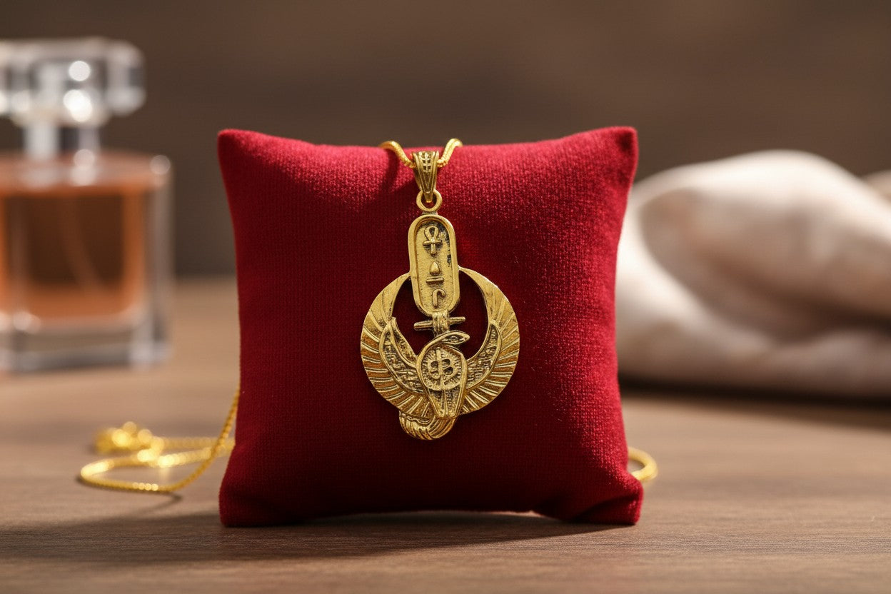 Large Gold Wadjet Snake Pendant Necklace, Egyptian Goddess Jewelry