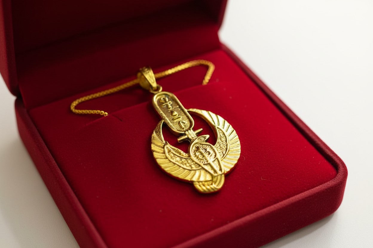 Large Gold Wadjet Snake Pendant Necklace, Egyptian Goddess Jewelry