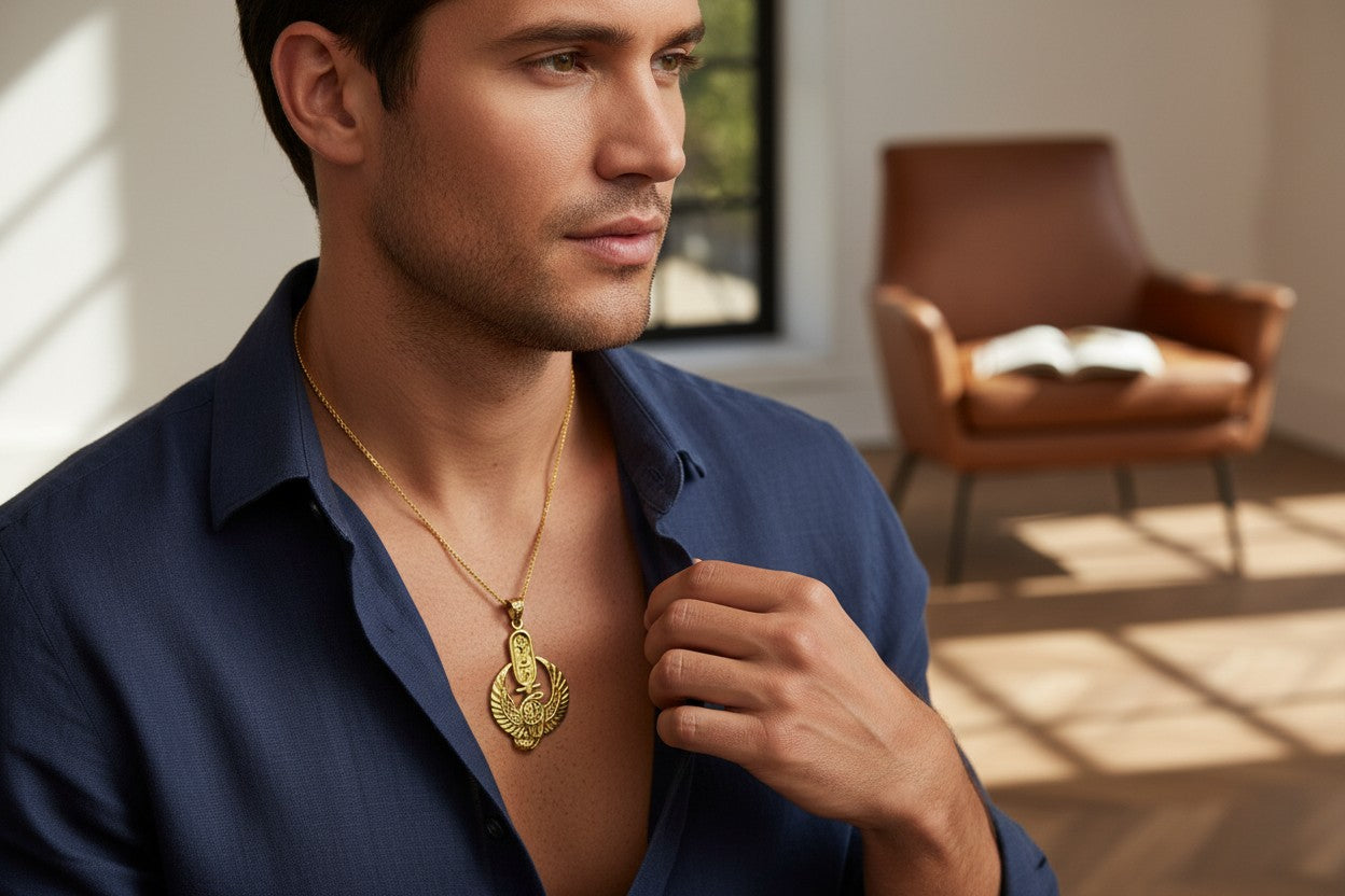 Large Gold Wadjet Snake Pendant Necklace, Egyptian Goddess Jewelry
