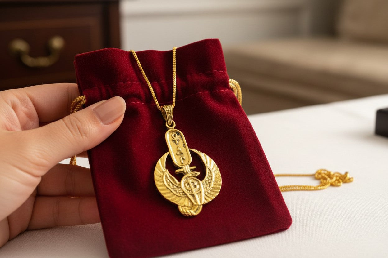 Large Gold Wadjet Snake Pendant Necklace, Egyptian Goddess Jewelry