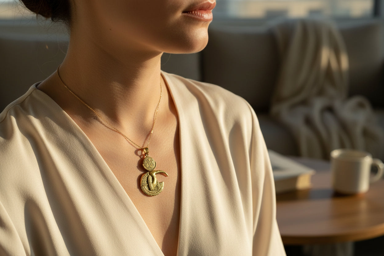 Gold Thoth Pendant Necklace, Egyptian Revival Talisman