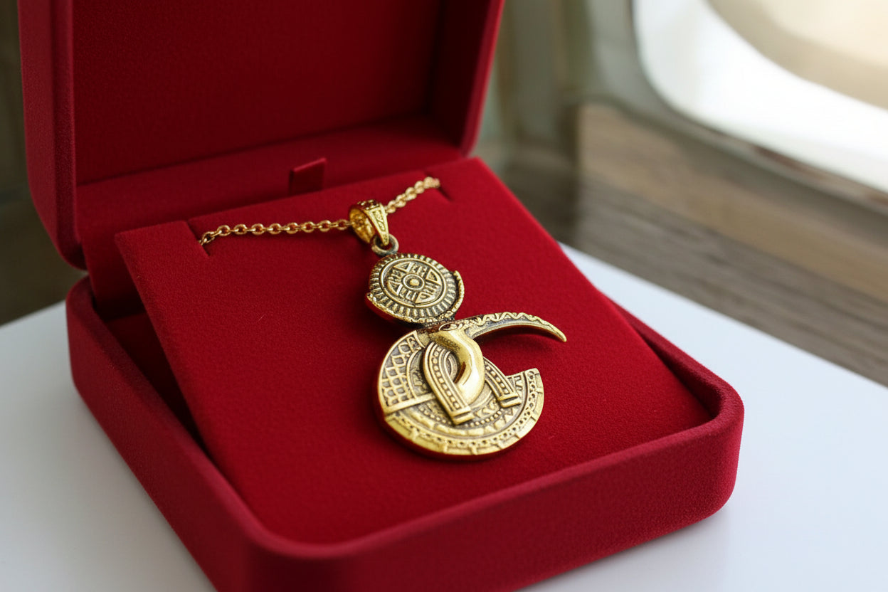 Gold Thoth Pendant Necklace, Egyptian Revival Talisman