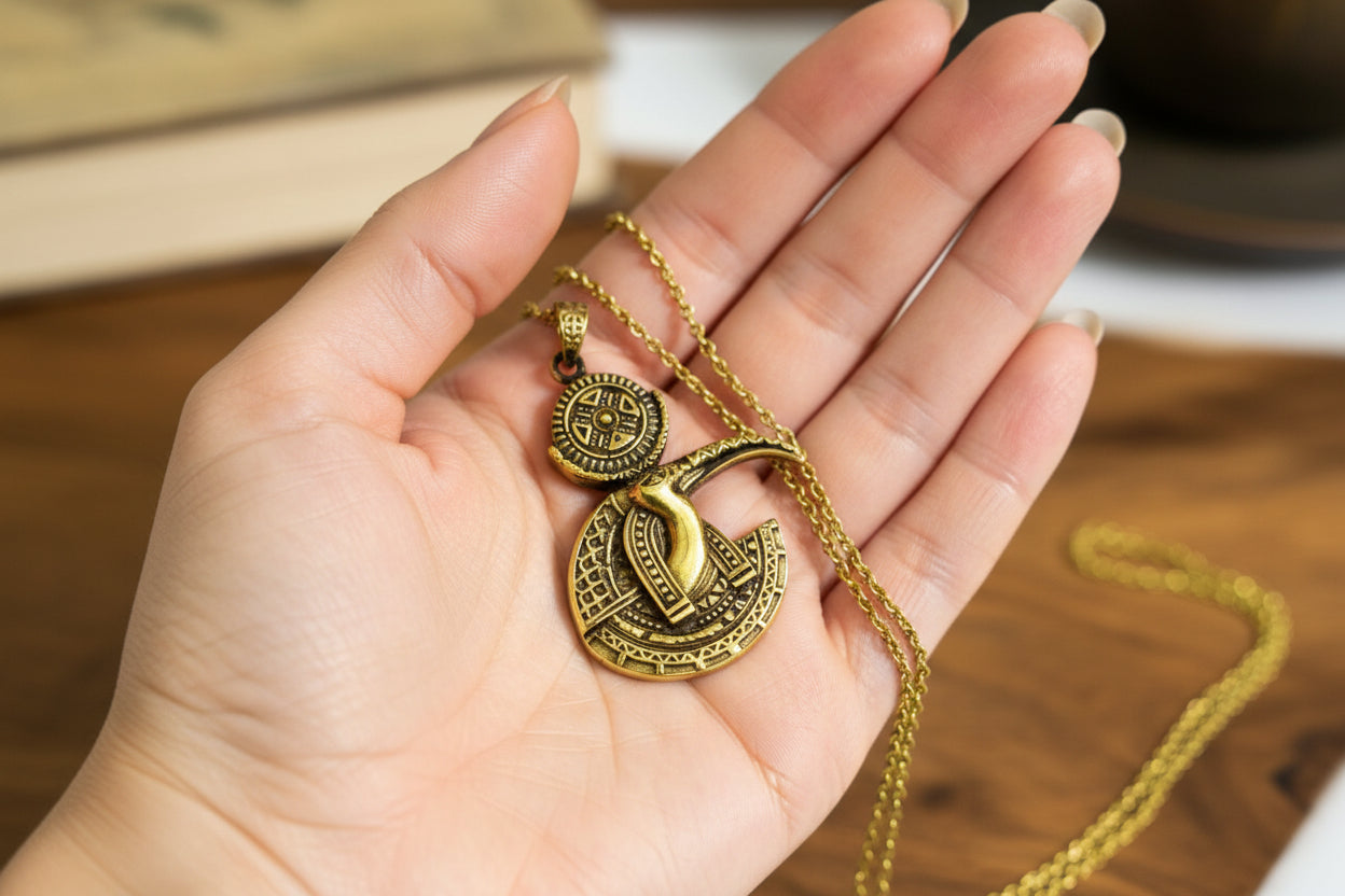 Gold Thoth Pendant Necklace, Egyptian Revival Talisman