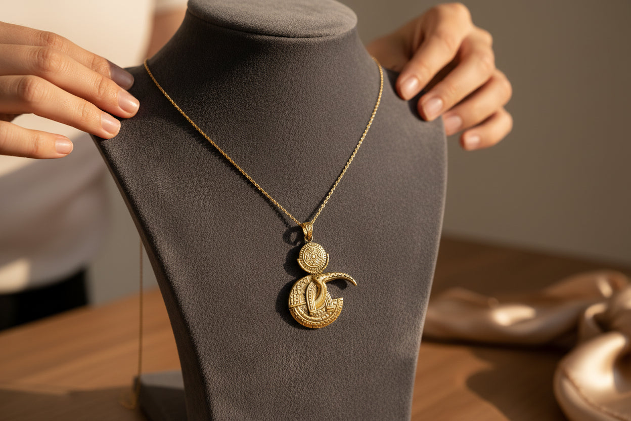 Gold Thoth Pendant Necklace, Egyptian Revival Talisman
