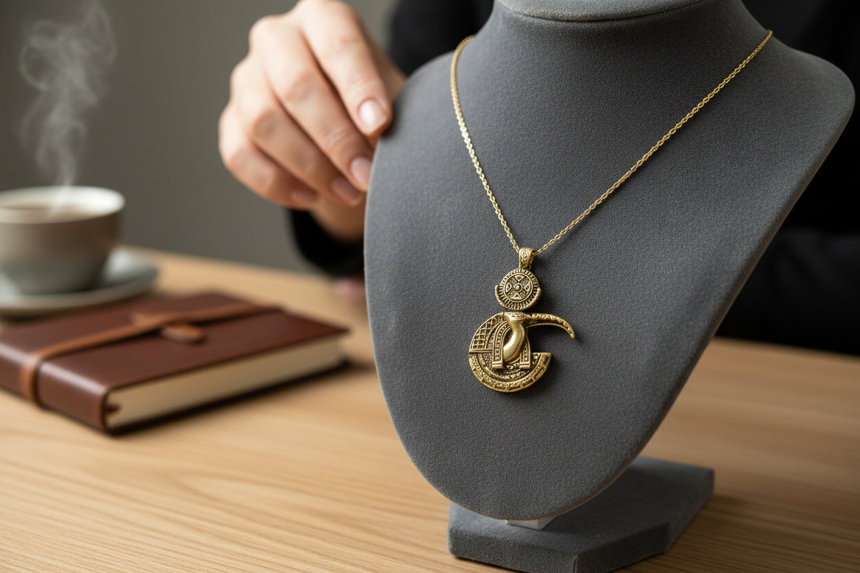 Gold Thoth Pendant Necklace, Egyptian Revival Talisman
