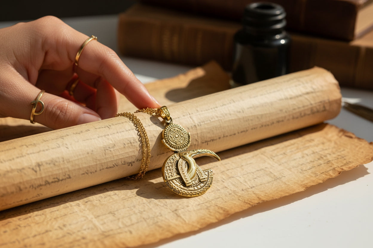 Gold Thoth Pendant Necklace, Egyptian Revival Talisman