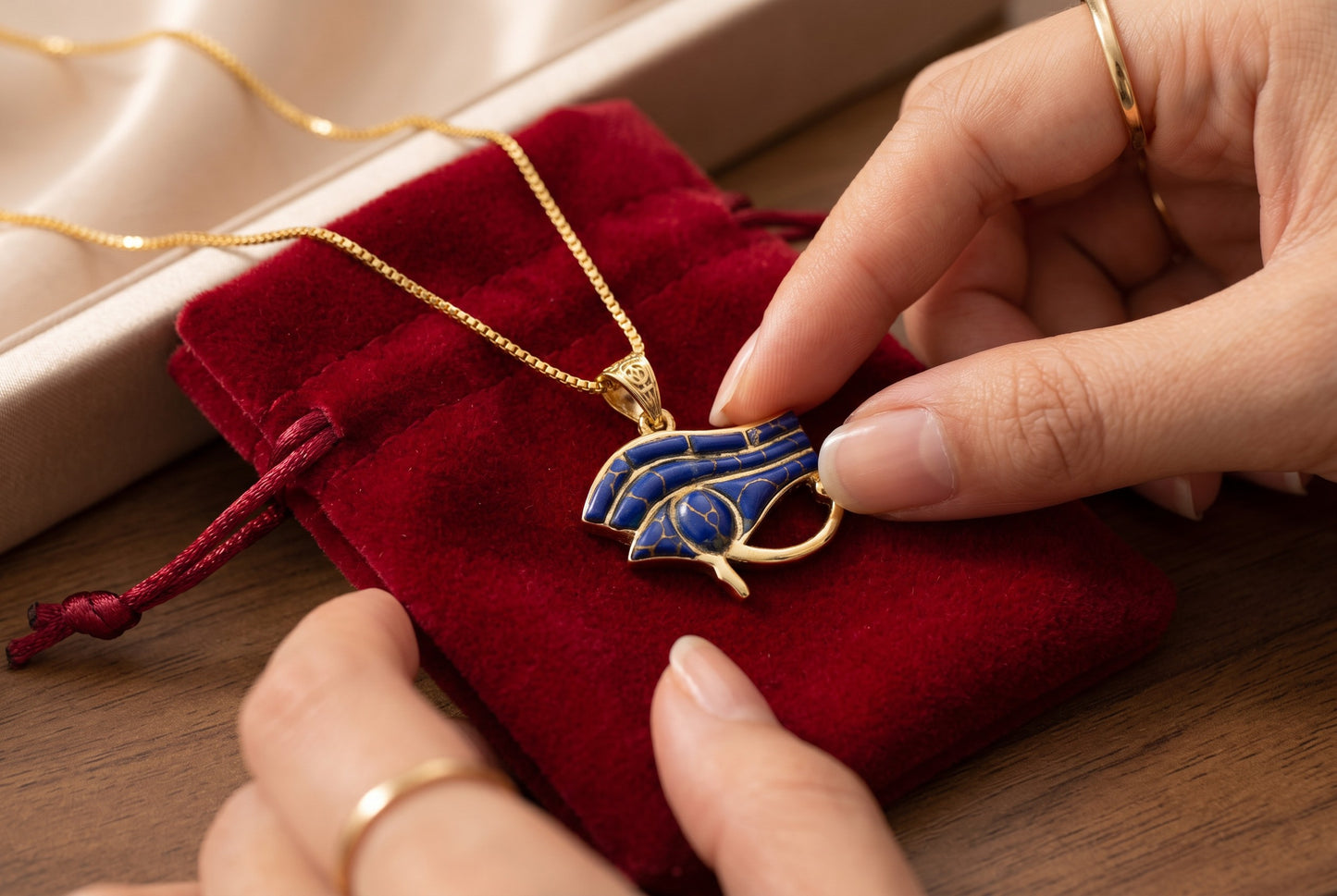 Gold Eye Of Horus Lapis Lazuli Necklace, Egyptian Jewelry, Gift For men and Women