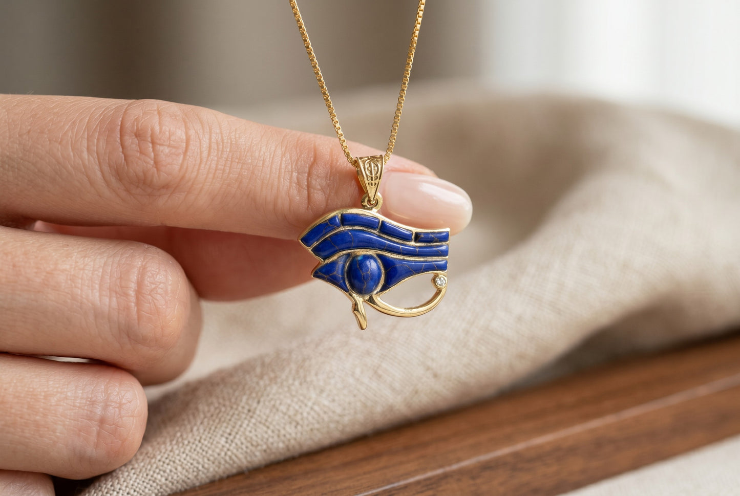 Gold Eye Of Horus Lapis Lazuli Necklace, Egyptian Jewelry, Gift For men and Women