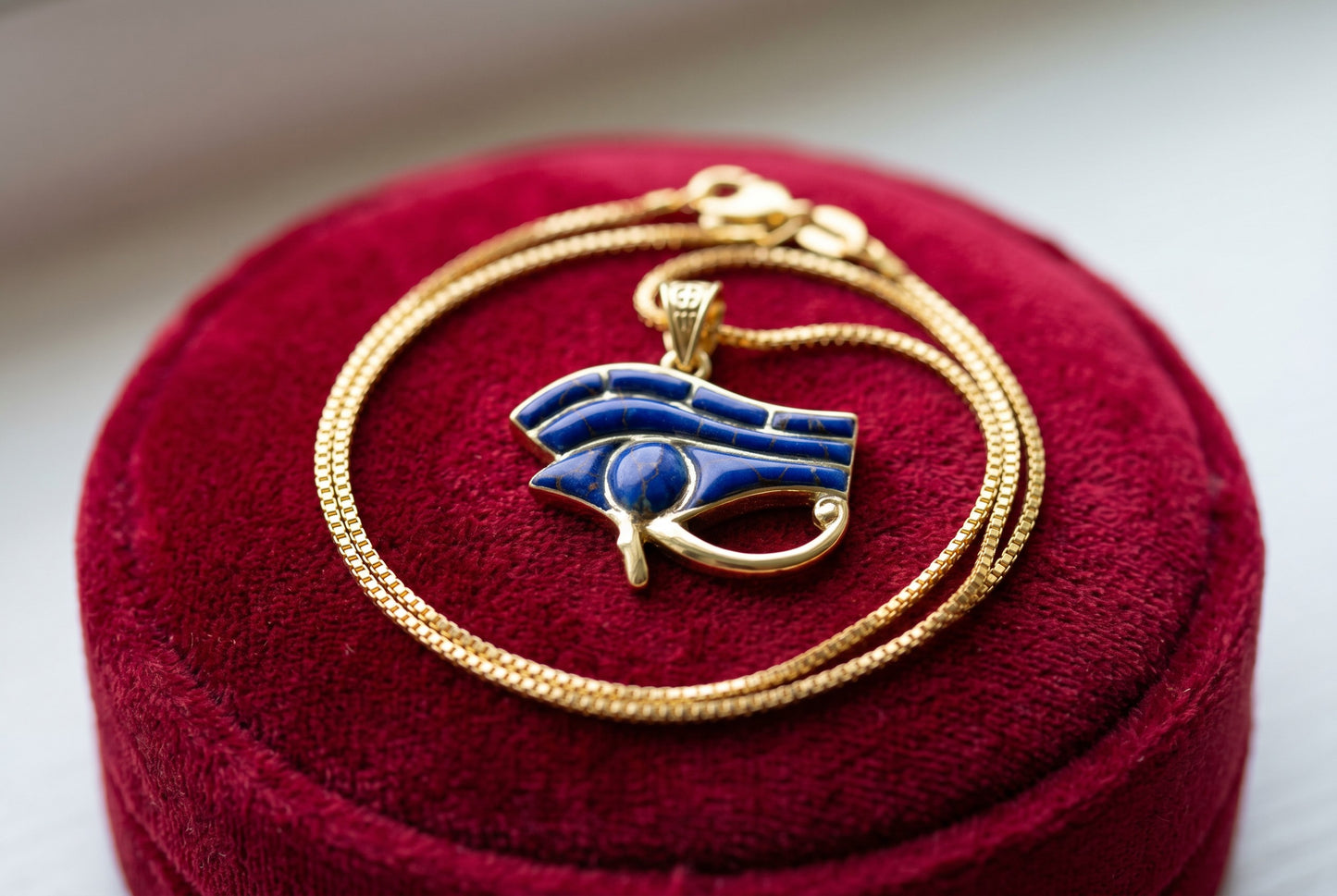 Gold Eye Of Horus Lapis Lazuli Necklace, Egyptian Jewelry, Gift For men and Women