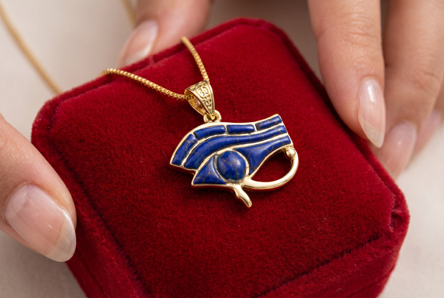 Gold Eye Of Horus Lapis Lazuli Necklace, Egyptian Jewelry, Gift For men and Women
