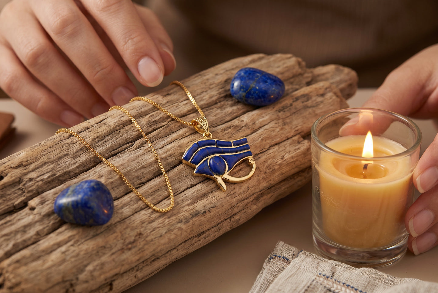 Gold Eye Of Horus Lapis Lazuli Necklace, Egyptian Jewelry, Gift For men and Women