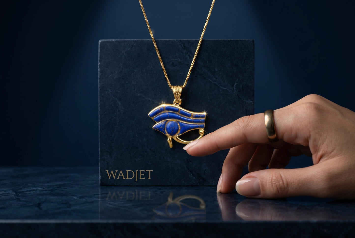 Gold Eye Of Horus Lapis Lazuli Necklace, Egyptian Jewelry, Gift For men and Women