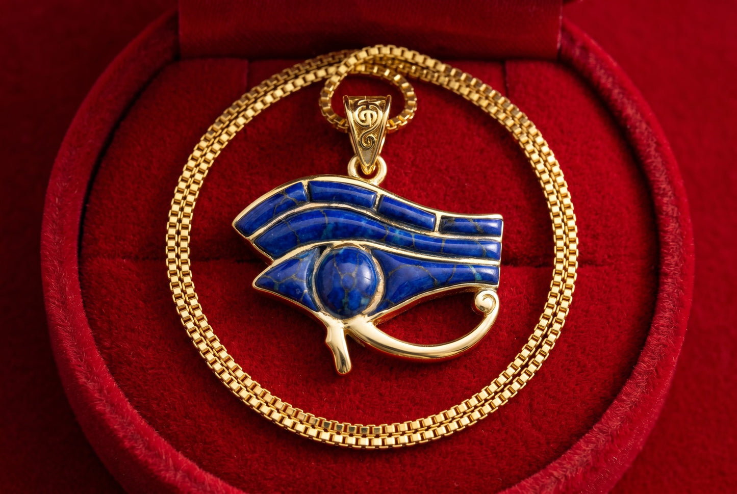 Gold Eye Of Horus Lapis Lazuli Necklace, Egyptian Jewelry, Gift For men and Women