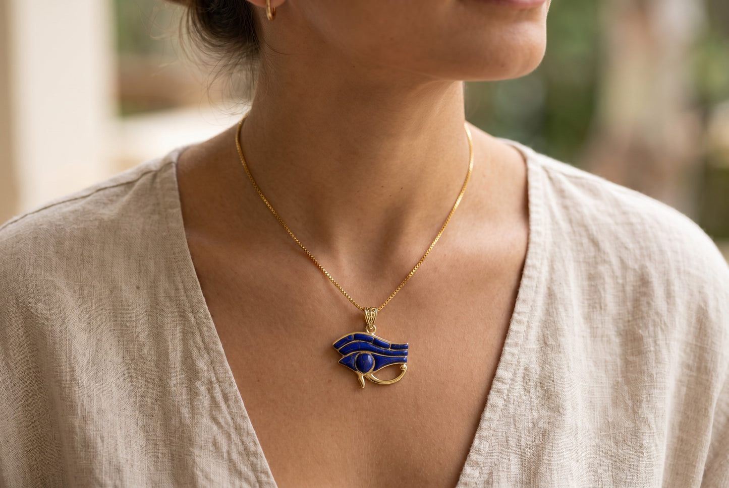 Gold Eye Of Horus Lapis Lazuli Necklace, Egyptian Jewelry, Gift For men and Women