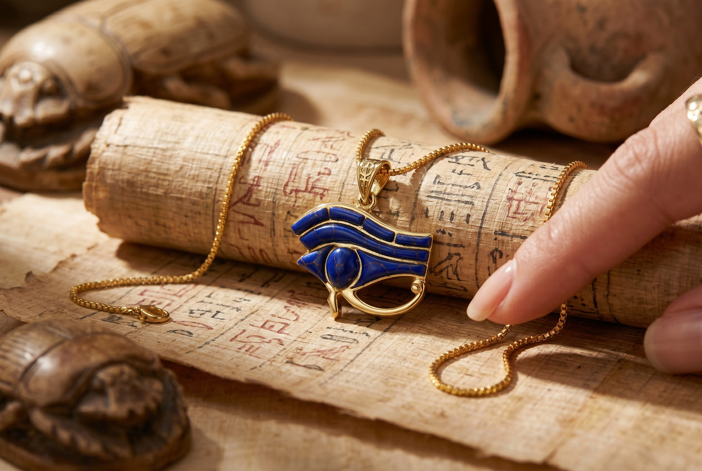 Gold Eye Of Horus Lapis Lazuli Necklace, Egyptian Jewelry, Gift For men and Women